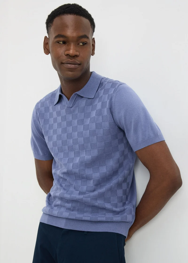 Matalan Blue Square Texture Smart Polo Shirt