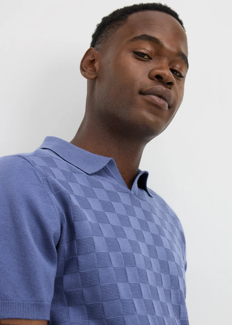 Matalan Blue Square Texture Smart Polo Shirt
