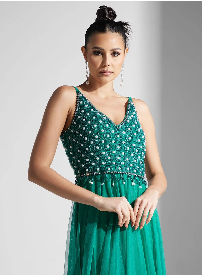 Namshi x Dima Embellished Flared Dress