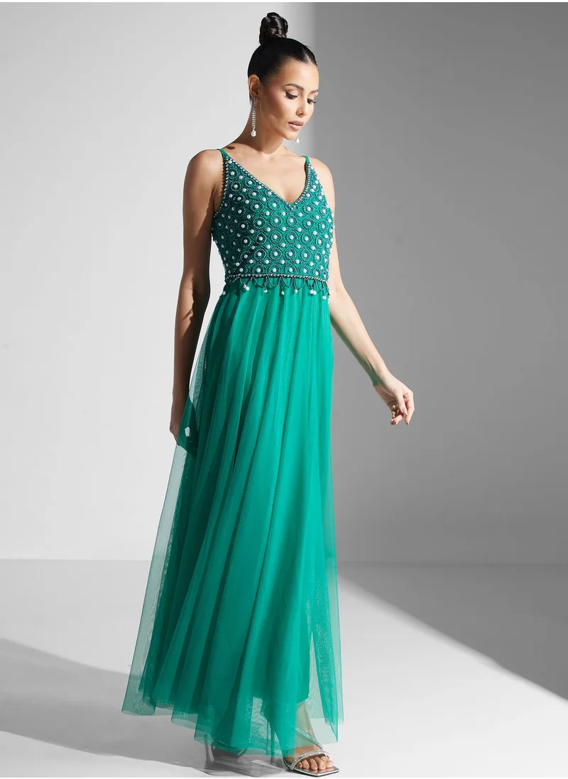 Namshi x Dima Embellished Flared Dress