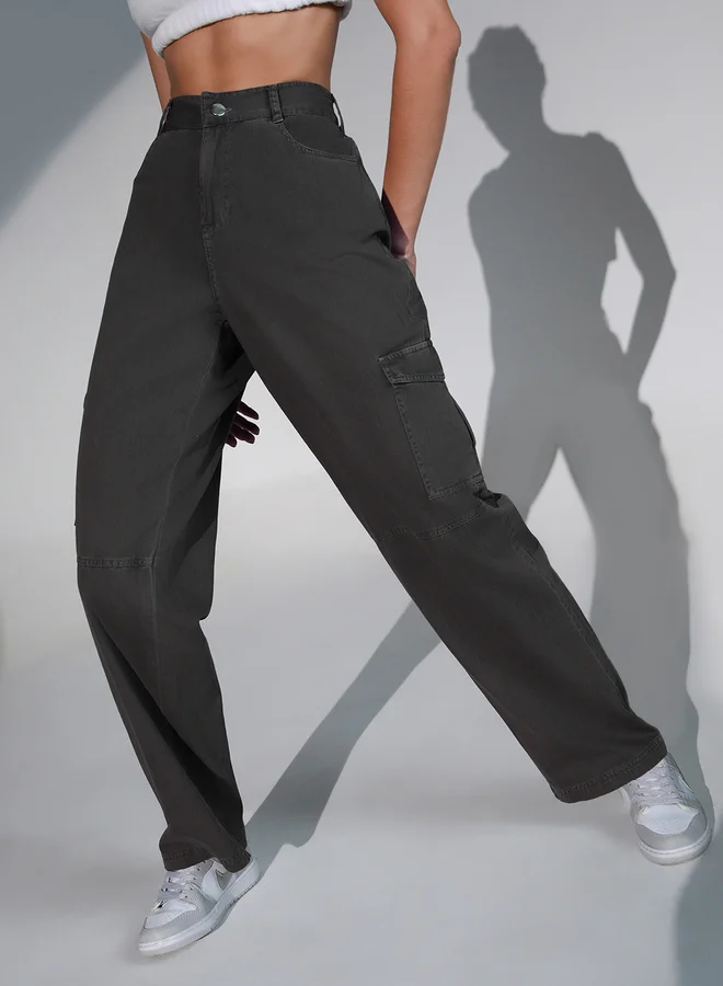Hubberholme Solid High Rise Cargo Pants