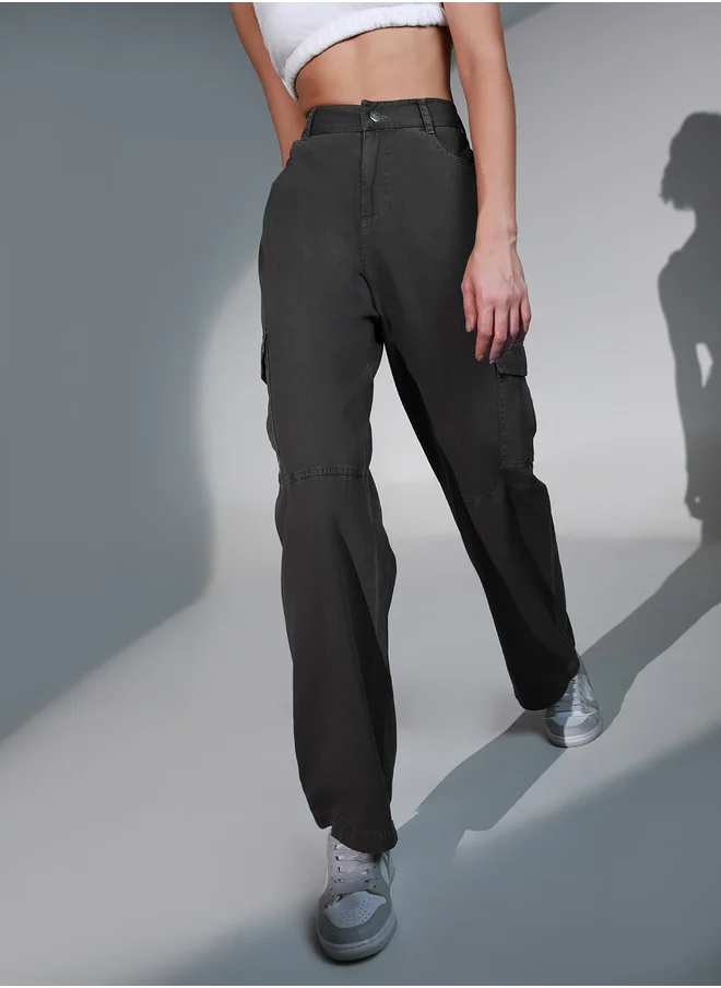 Hubberholme Solid High Rise Cargo Pants