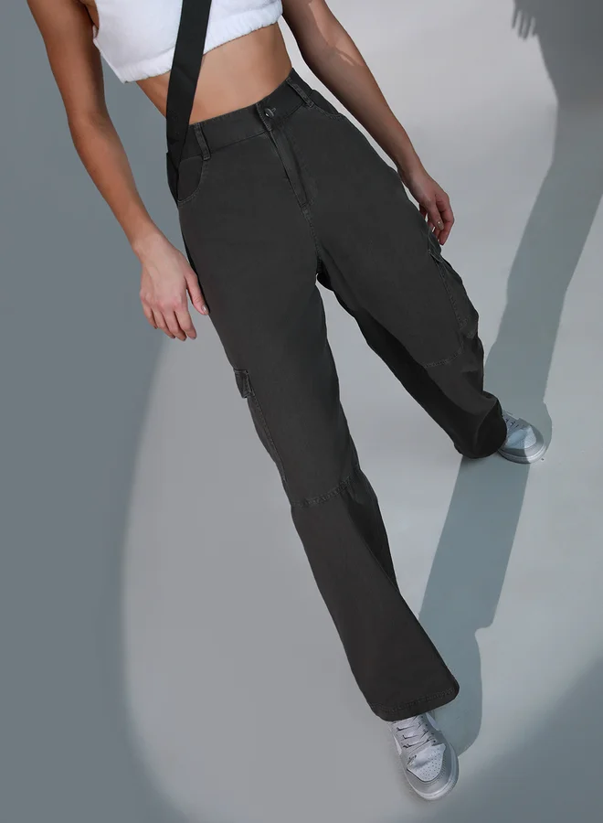 Hubberholme Solid High Rise Cargo Pants