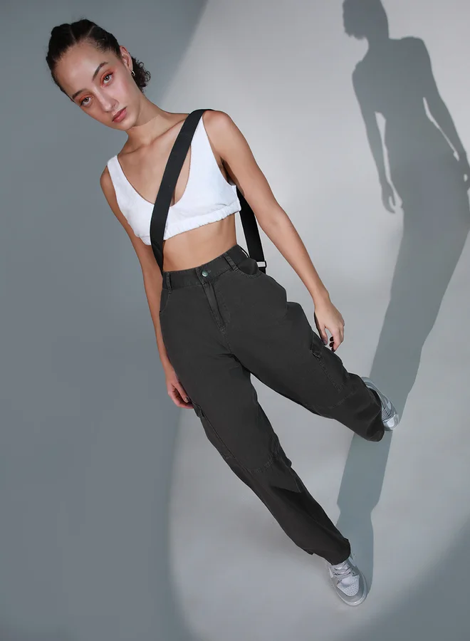 Hubberholme Solid High Rise Cargo Pants