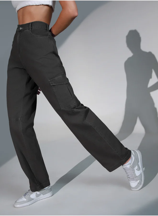 Hubberholme Solid High Rise Cargo Pants