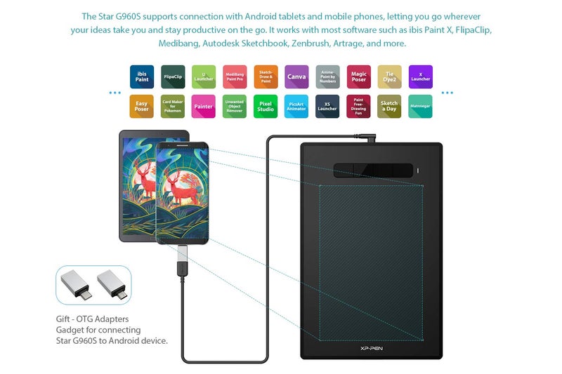 XPPen XP PEN Star G960S Plus 9 x6 Work Area 8192 Pressure Sensitivity Battery-Free Stylus, 4 Shortcut Keys, Android Support & Digital Eraser, Black - Image 4