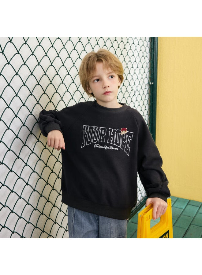 Mqd Boys' Cartoon School-style Casual Sports Sweatshirt For Older Children, Dark Gray, Size 110