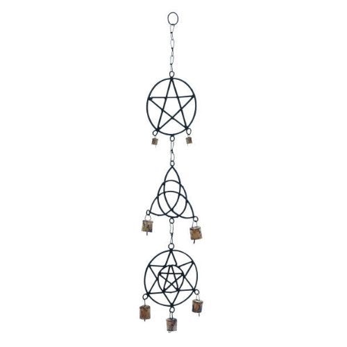 CircuitOffice Pentagram, Triquetra, Solomon's Seal Wind Chime, Wiccan Decor, 27" High, 5" Wide - Image 1