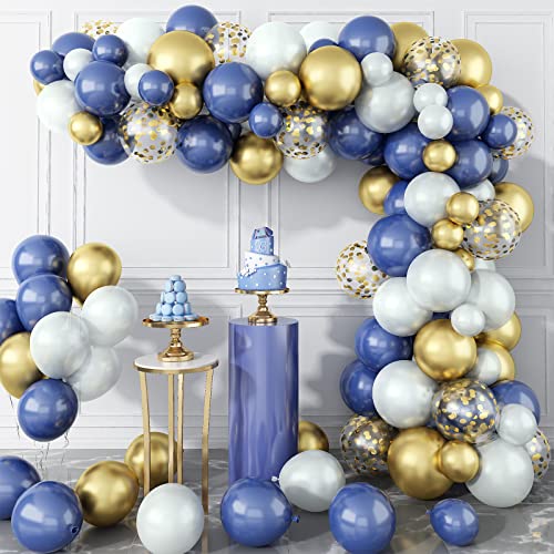 Lazybeee Blue Balloon Garland Arch Kit | 105 Pcs Blue and Glod Metallic Confetti Latex Balloons for Wedding Birthday Graduation Anniversary Bachelorette Party Background Decorations - Image 1