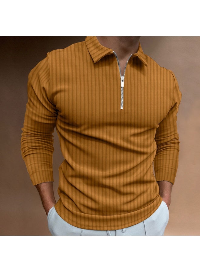 Men's Long Sleeve Zipper Polo Shirt Striped Pattern Spring Autumn Fashionable Casual Top Quality Line - Image 1