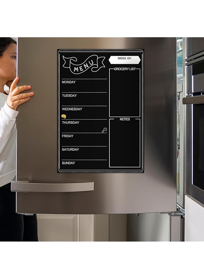 erorex Magnetic Dry Erase Menu Black Board For Fridge Weekly Meal Planner And Grocery List Notepad For Kitchen 42Cmx30Cm Daily Dinner Menu Chalkboard Calendar For Home  - Image 3