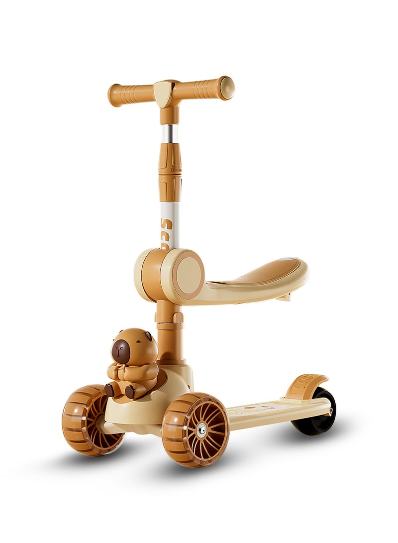 ال بي سكوتر قابل للطي 3 في 1 للأطفال مع مقعد قابل للتعديل وعجلات LED - تصميم الدب - Image 1