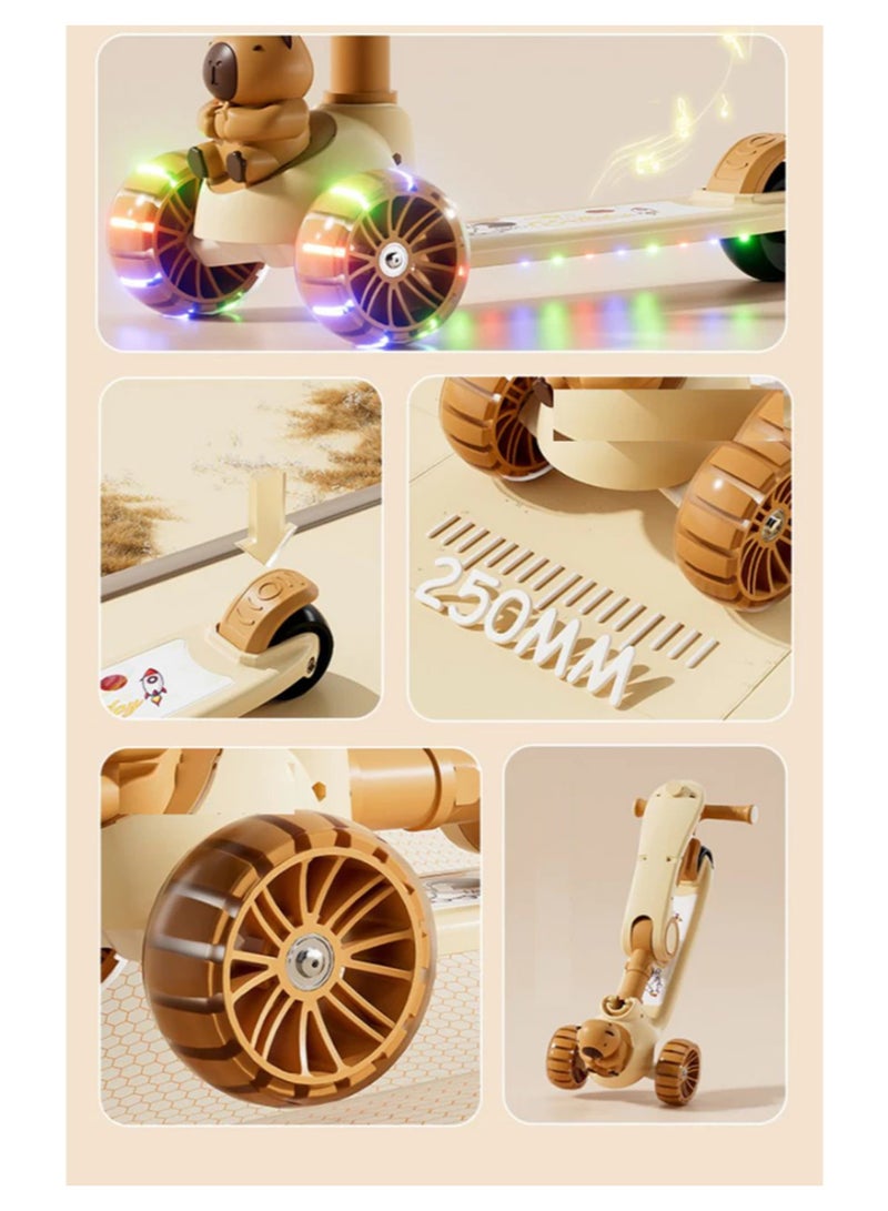 ال بي سكوتر قابل للطي 3 في 1 للأطفال مع مقعد قابل للتعديل وعجلات LED - تصميم الدب - Image 3