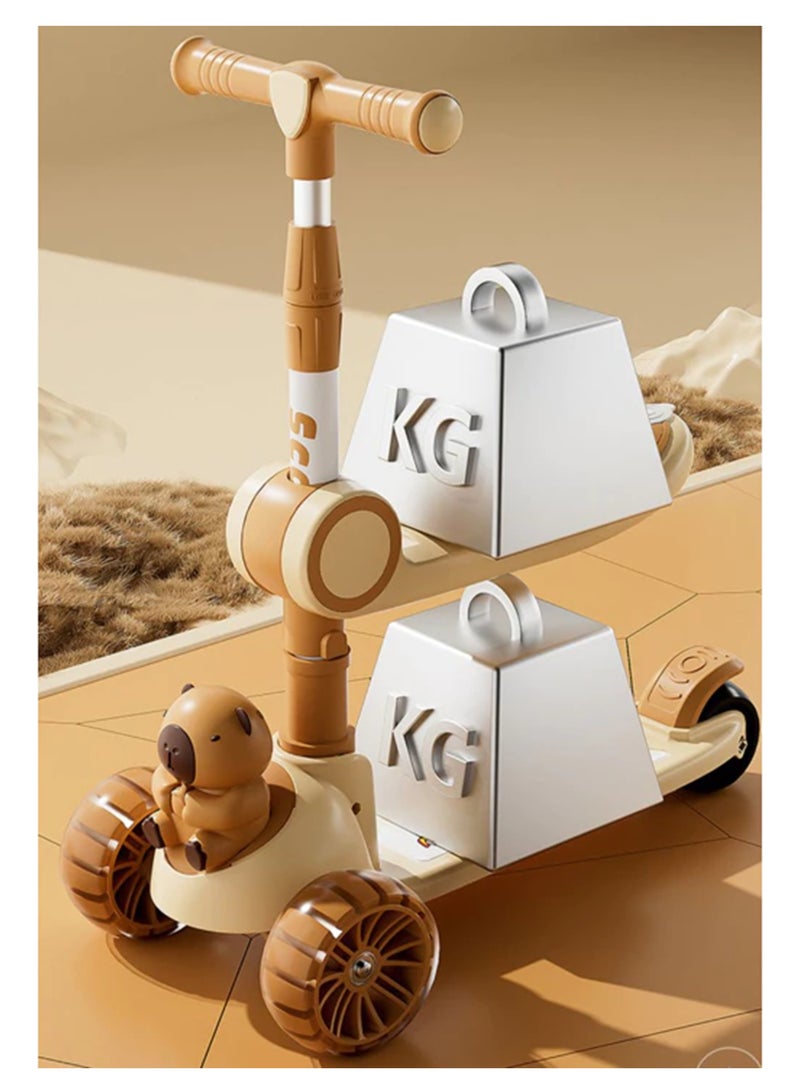 ال بي سكوتر قابل للطي 3 في 1 للأطفال مع مقعد قابل للتعديل وعجلات LED - تصميم الدب - Image 4