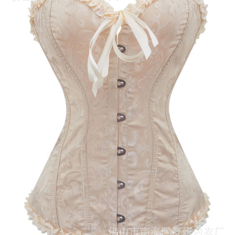 French Jacquard Steel Boned Corset Top with Ruffle Hem - Image 1