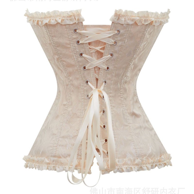 French Jacquard Steel Boned Corset Top with Ruffle Hem - Image 4