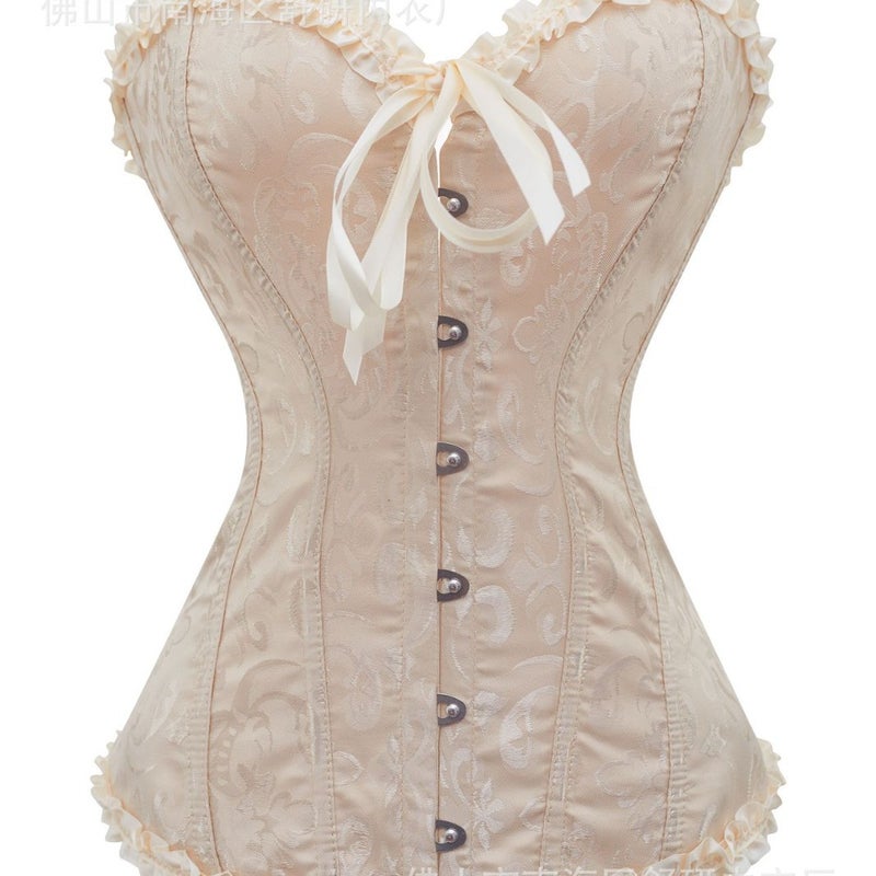 French Jacquard Steel Boned Corset Top with Ruffle Hem - Image 5