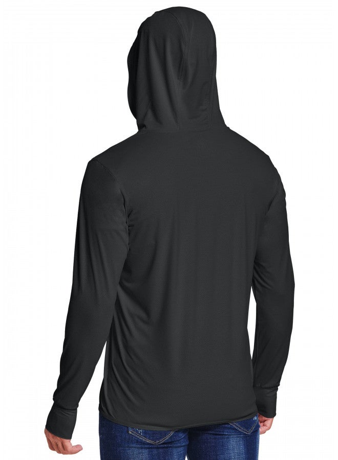 Willit Willit Men's UPF 50+ Light Jacket Sun Protection Hooded SPF UV Jacket Hiking Fishing Shirt Long Sleeve Full Zip Black L  - Image 4