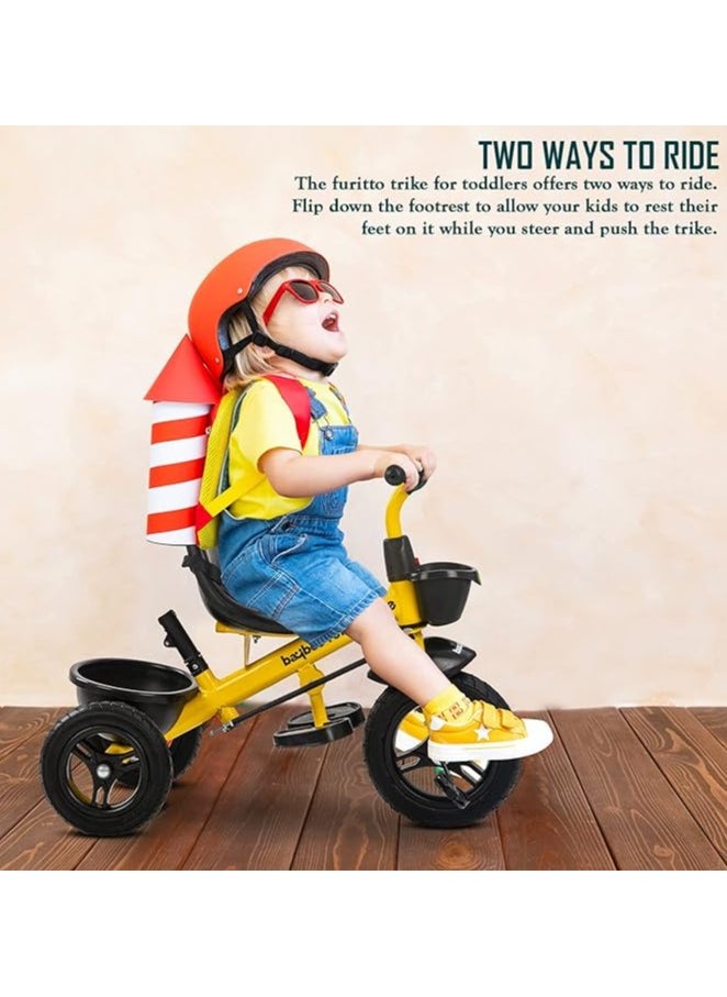Generic - 2-in-1 Convertible Baby Tricycle for Kids Age 2-5 With Adjustable Push Handle & Seat Belt (Yellow) - Image 1