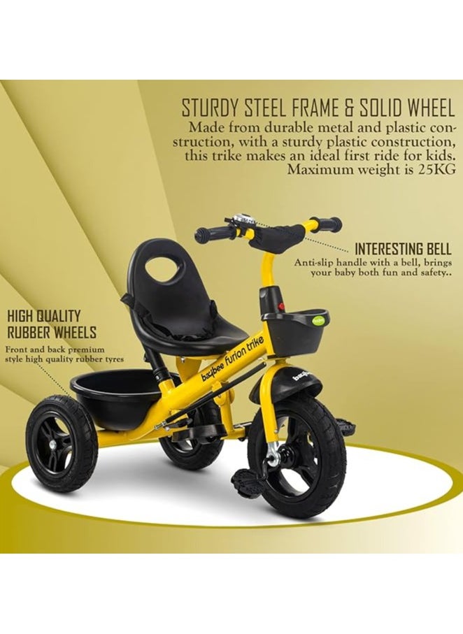 Generic - 2-in-1 Convertible Baby Tricycle for Kids Age 2-5 With Adjustable Push Handle & Seat Belt (Yellow) - Image 1