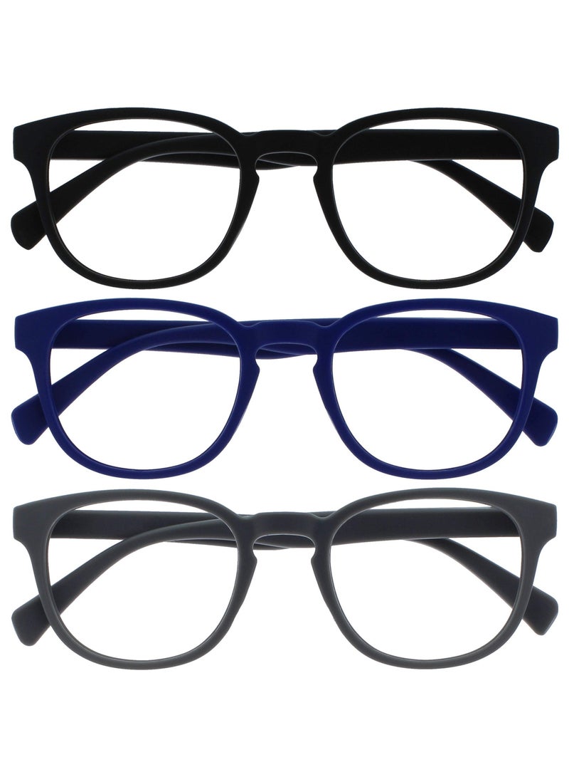 OPULIZE POP Reading Glasses for Women Men,Scratch Resistant Round Matt Frame with Spring Hinges, Black, Blue, Grey +1.00 (Pack of 3) - Image 1