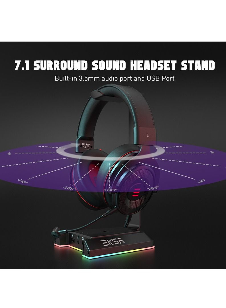 EKSA RBG Headset Stand with 2 USB Ports and 3.5mm Audio Jacks - Image 2