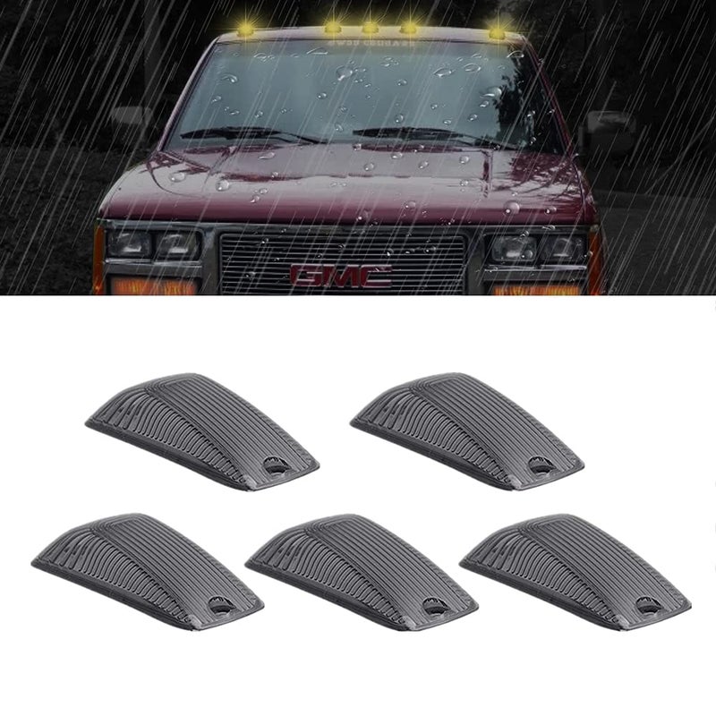 MARLBSTON 5 X Cab Marker Light Smoke Cover, Cab Roof Running Lights, Top Clearance Light Compatible with 1988-2002 Chevy/GMC C1500 C2500 C3500 K1500 K2500 K3500 Pickup Trucks (Only Cover)