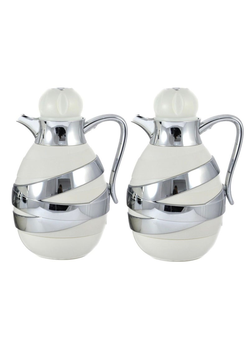 Homemaker 2-Piece Tea & Coffee Flask - 1 Liter & 1 Liter Capacity - Glass Inner - ABS Body - White & Silver  - Image 1