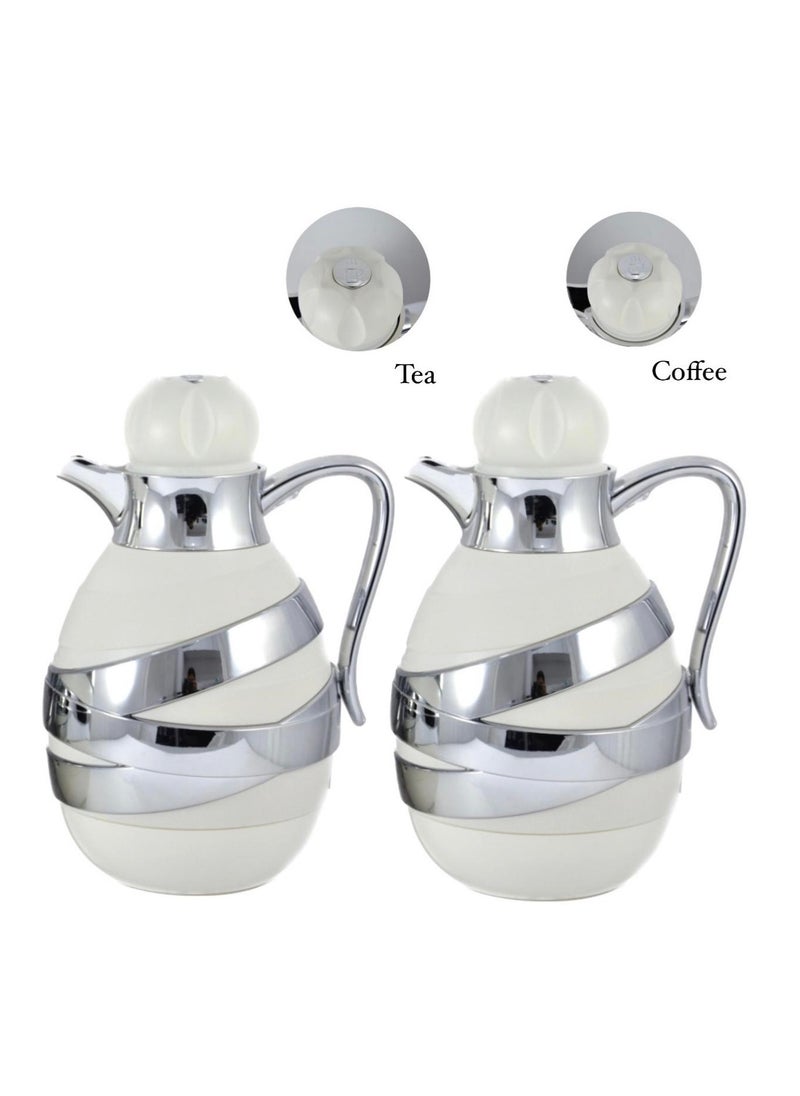Homemaker 2-Piece Tea & Coffee Flask - 1 Liter & 1 Liter Capacity - Glass Inner - ABS Body - White & Silver  - Image 4