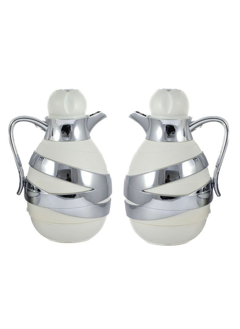 Homemaker 2-Piece Tea & Coffee Flask - 1 Liter & 1 Liter Capacity - Glass Inner - ABS Body - White & Silver  - Image 3