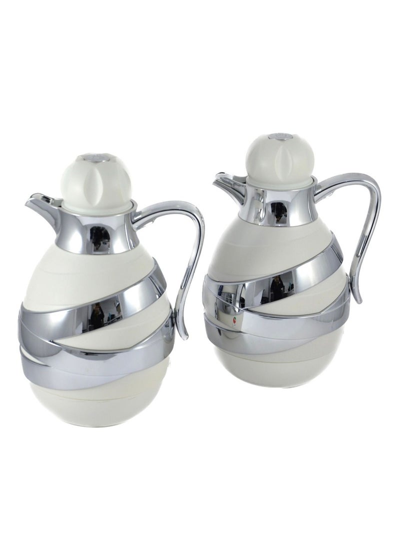 Homemaker 2-Piece Tea & Coffee Flask - 1 Liter & 1 Liter Capacity - Glass Inner - ABS Body - White & Silver  - Image 2