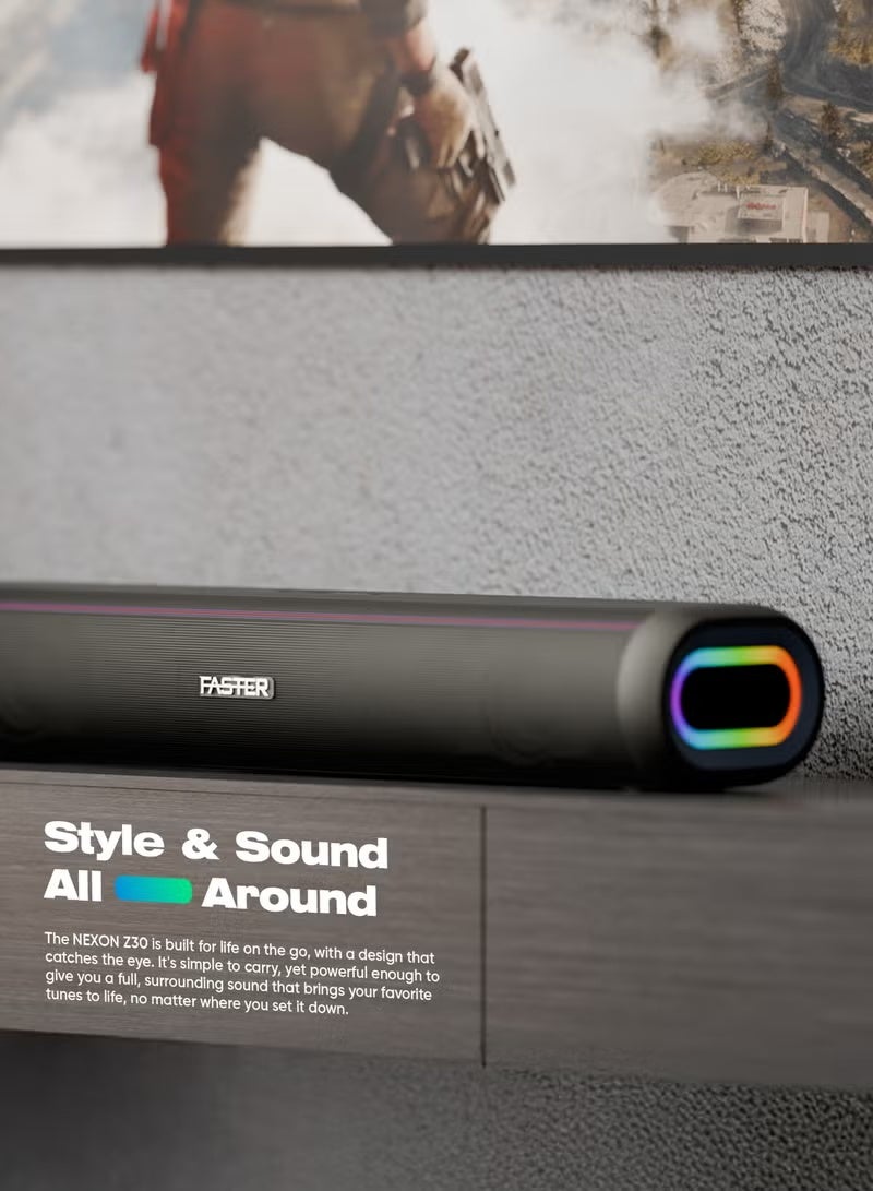 Faster NEXON Z30 30W Portable Bluetooth Speaker (Dark Grey) + 64GB USB 3.1 Flash Drive Bundle – Wireless Speaker with Deep Bass, RGB Lights & Fast Data Storage – Perfect for Music, Travel, Laptop, TV & Car - Image 5