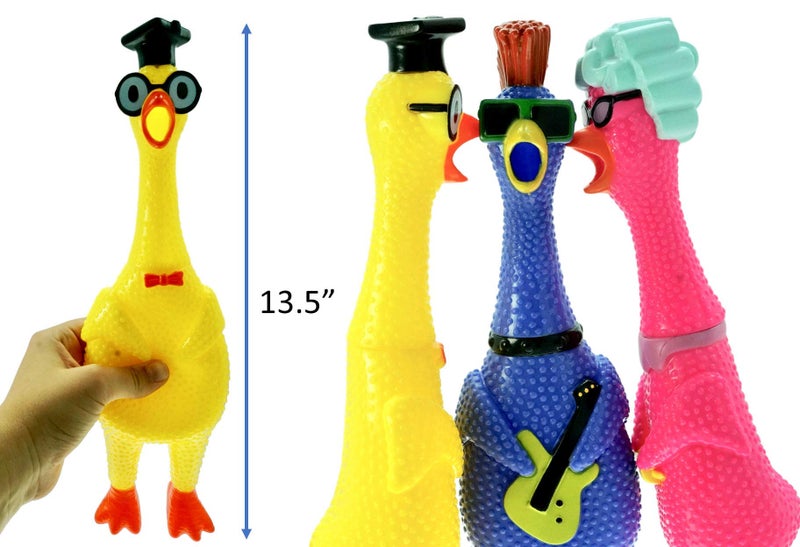 JA-RU Screaming Rubber Chicken Toy (3 Units Assorted) Squeaky Chicken Toys for Kids. Funny Noise Maker Prank & Gag Gifts. Novelty Toys & Amusements. Rubber Dog Toys. 1704-3p - Image 3
