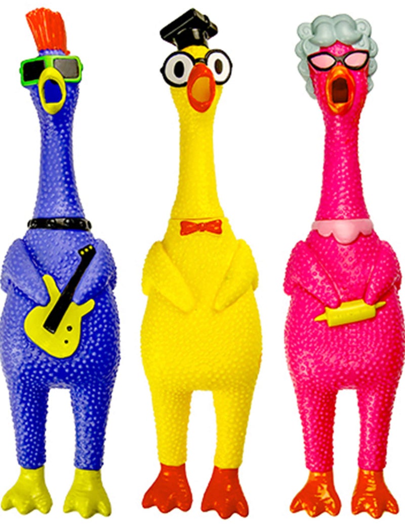 JA-RU Screaming Rubber Chicken Toy (3 Units Assorted) Squeaky Chicken Toys for Kids. Funny Noise Maker Prank & Gag Gifts. Novelty Toys & Amusements. Rubber Dog Toys. 1704-3p - Image 1