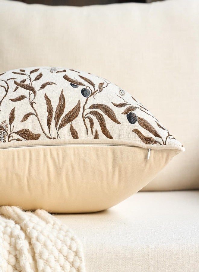 Alerfa Beige Floral Throw Pillow Cover 18 x 18 Inch Sqaure Luxury Decorative Pillow Cover for Couch Living Room Bedroom - Image 3