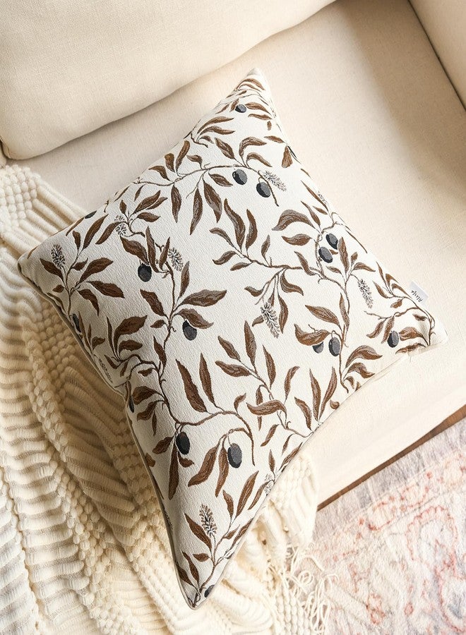 Alerfa Beige Floral Throw Pillow Cover 18 x 18 Inch Sqaure Luxury Decorative Pillow Cover for Couch Living Room Bedroom - Image 2