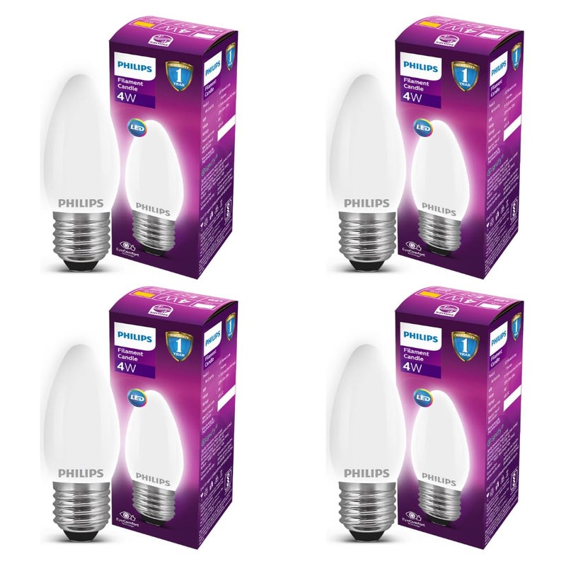 Philips E27 Frosted Candle 400-Lumen Decorative Wall Lights (4W, Pack of 4, White) - Image 1