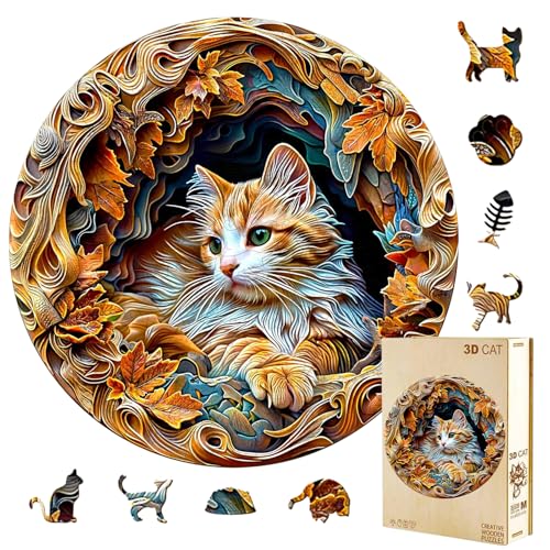 Jollitot Wooden Puzzles Adults 3D Cat Puzzle Wooden Puzzles 300 Pieces Unique Animal Shaped Wood Challenging Jigsaw Puzzles Gifts for Women Cat Lovers Adults 134x133in - Image 1