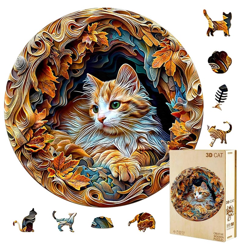 Jollitot Wooden Puzzles Adults 3D Cat Puzzle Wooden Puzzles 300 Pieces Unique Animal Shaped Wood Challenging Jigsaw Puzzles Gifts for Women Cat Lovers Adults 134x133in - Image 3