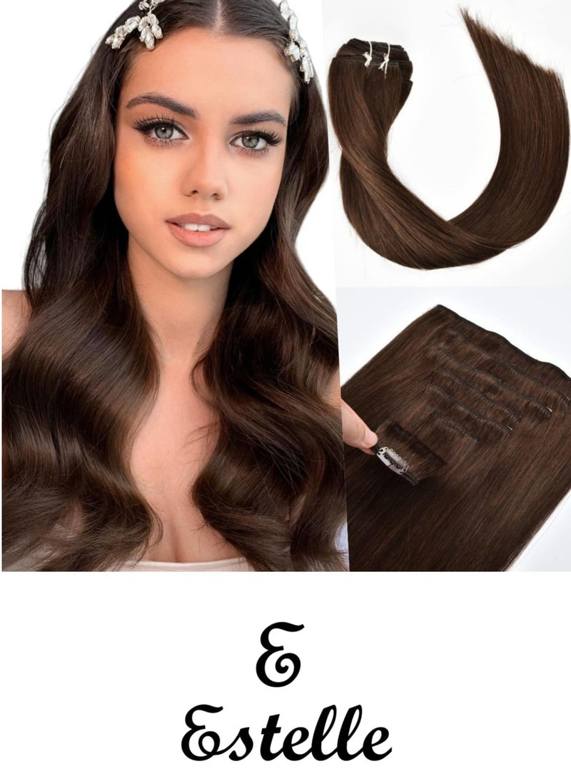 إستيل وصلات شعر بشري بمشبك أسود مستقيم على وصلات شعر ريمي وصلات شعر طبيعية للنساء والسيدات والبنات (7 قطعة/المجموعة أو 4 قطعة/المجموعة) - Image 1