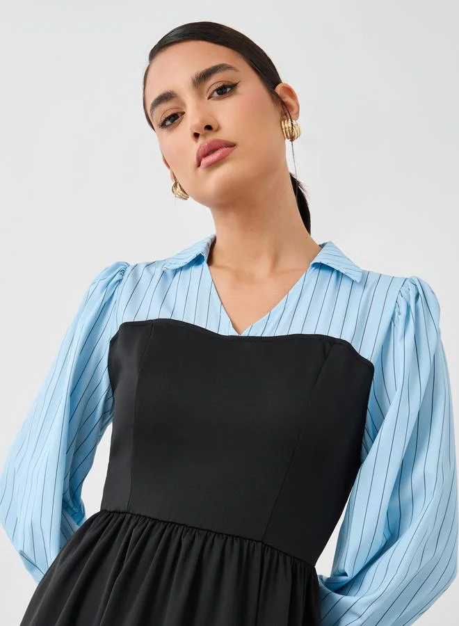 Take Two Take Two Women Collared Twofer A-Line Midi Dress