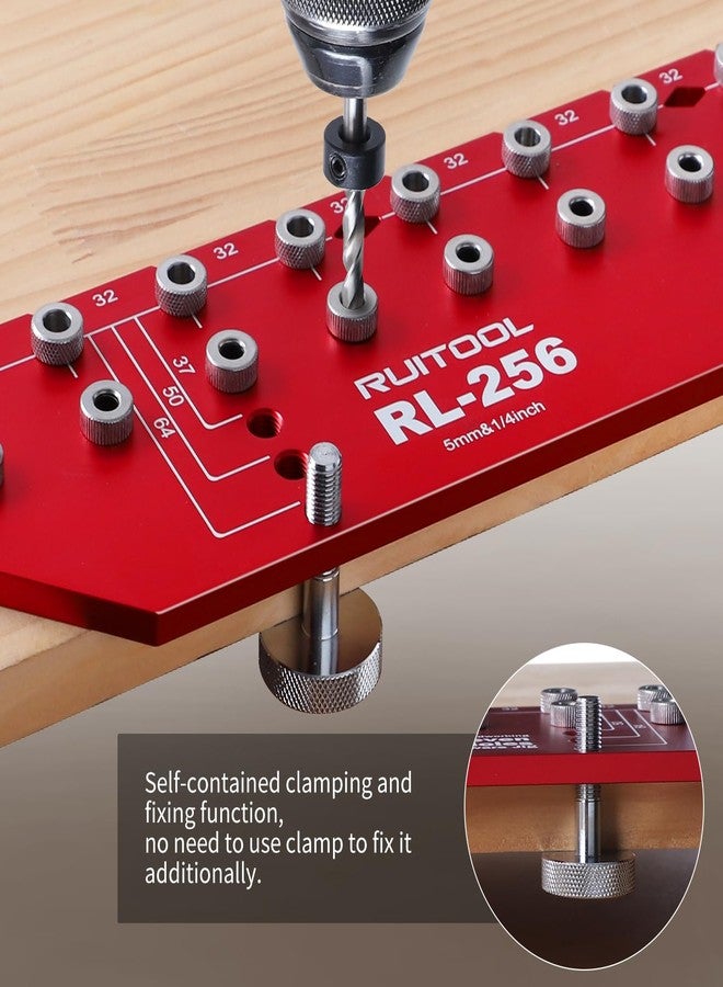 RUITOOL Shelf Pin Jig 11 Holes, Self-contained Clamping Function All Metal Shelf Pin Drilling Jig with 1/4" and 5mm Drill Bit, Shelf Hole Jig and Cabinet Hardware Jig Tool Drill Guide with Storage Bag - Image 4