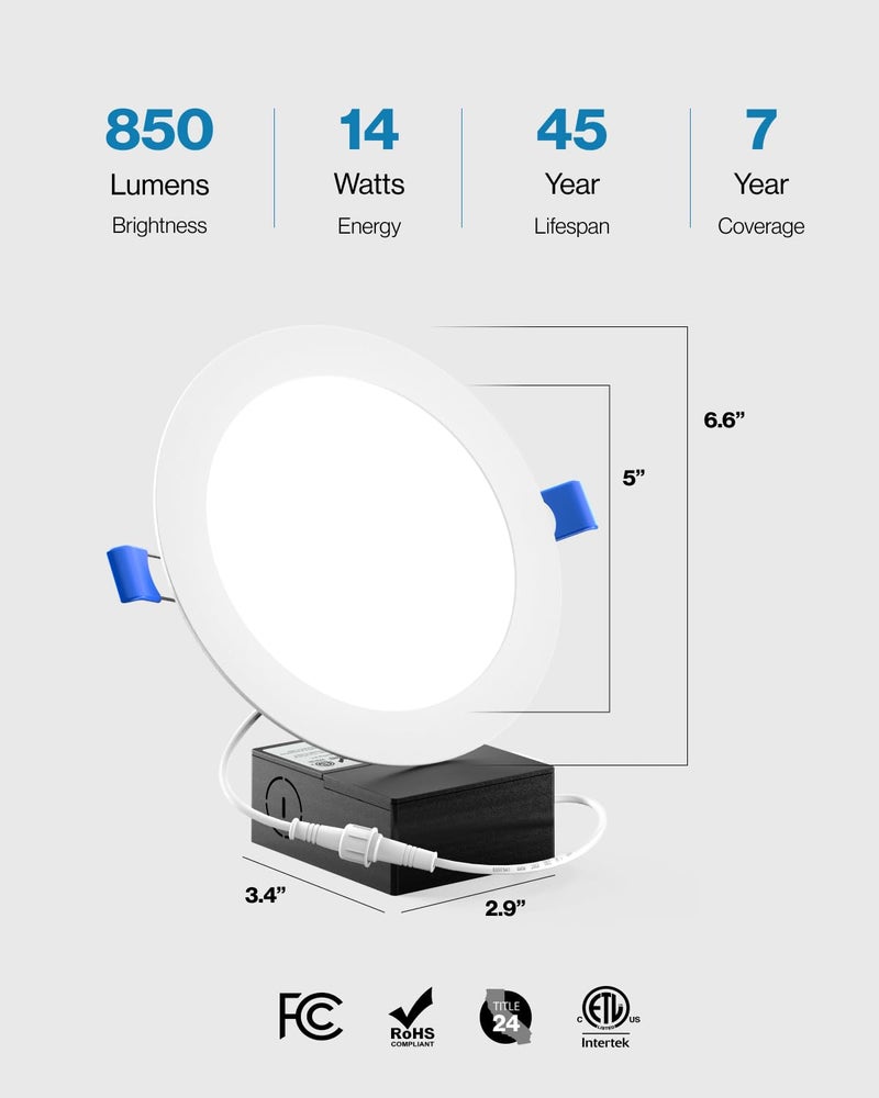 Sunco Lighting Sunco 24 Pack Recessed Lighting 6 Inch LED, Canless Ceiling Lights Slim with Junction Box, 850 LM, 14W (100W Equivalent), 6000K Daylight Deluxe, Dimmable, Wafer Thin, 50000 Lifetime Hours ETL. - Image 4