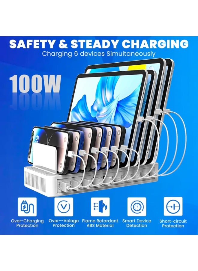 ORIONMAX 10 Port USB Charging Station 100W Multi Device Charging Dock, 5 USB-A & 5 USB-C Ports, Smart IC Desktop Charging Hub with Adjustable Dividers for iPhone, iPad, Samsung, Tablets and More, White (Cables Not Included) - Image 2