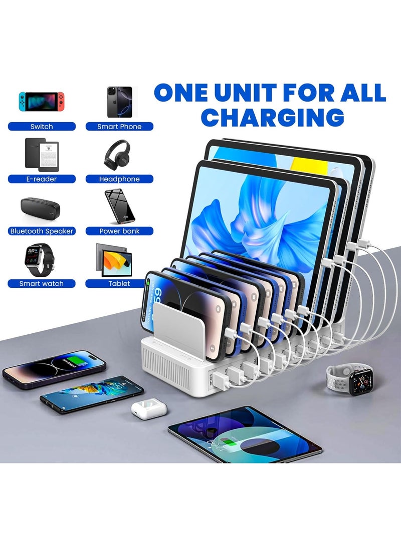 ORIONMAX 10 Port USB Charging Station 100W Multi Device Charging Dock, 5 USB-A & 5 USB-C Ports, Smart IC Desktop Charging Hub with Adjustable Dividers for iPhone, iPad, Samsung, Tablets and More, White (Cables Not Included) - Image 5
