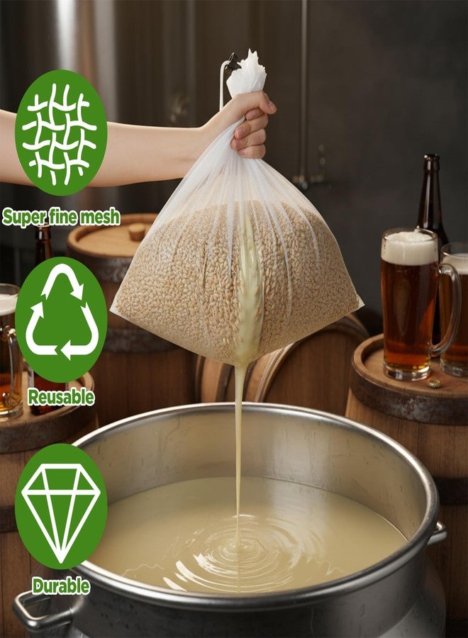 PercyEffie 10 Pack Brew Bags, Extra Large26" x 22" Fine Mesh Strainer Bagfor Homebrewing, Reusable Drawstring Straining Brewer Cheese Cloth Bag, Fine Mesh Bag for Hops Grains Fruit Cider - Image 4