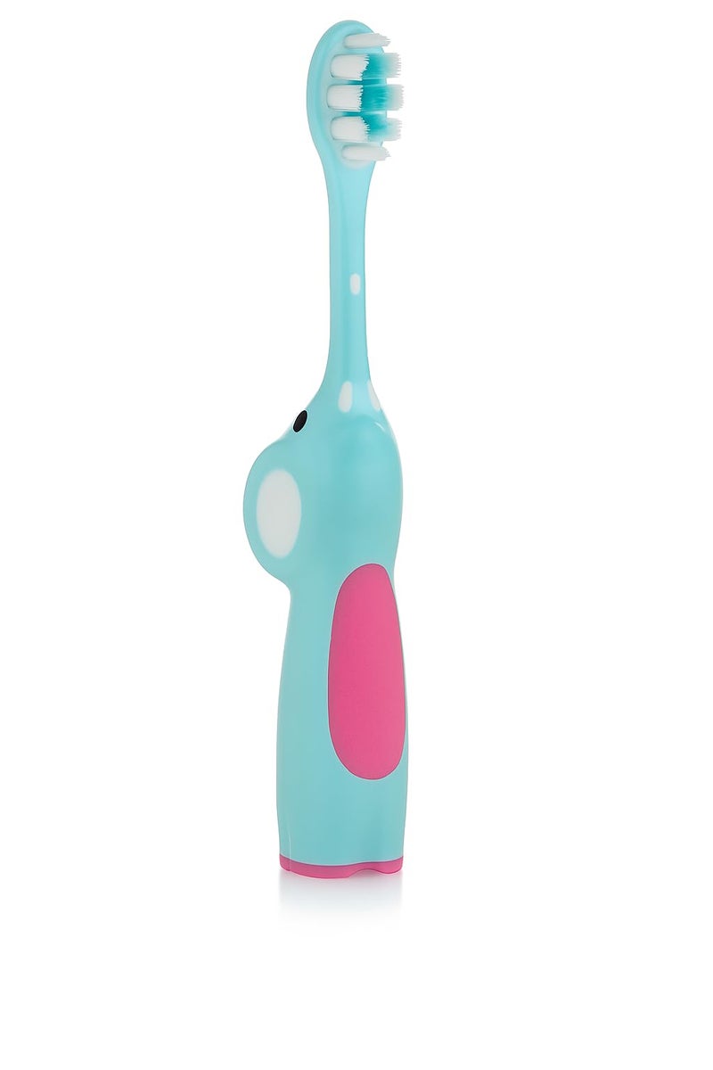 BeeBaby Elephant Brush Buddy Toothbrush for Kids 3-6 Years, Soft Handle for Easy Grip, 10 x Softer Tapered Bristles Ideal for Milk and Permanent Teeth, 100% BPA Free. Blue - Image 1