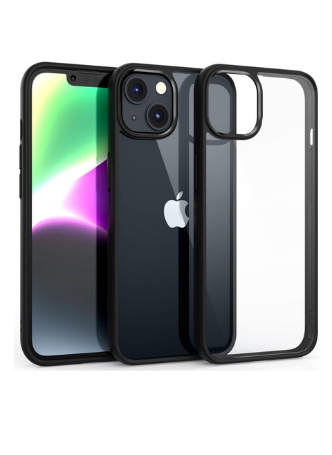 Case Compatible With iPhone 13/iPhone 14 (6.1 Inch), Clear Case Shockproof Hard PC +Soft Silicone [Not Yellowing] Transparent Protective Slim Case Phone - Black