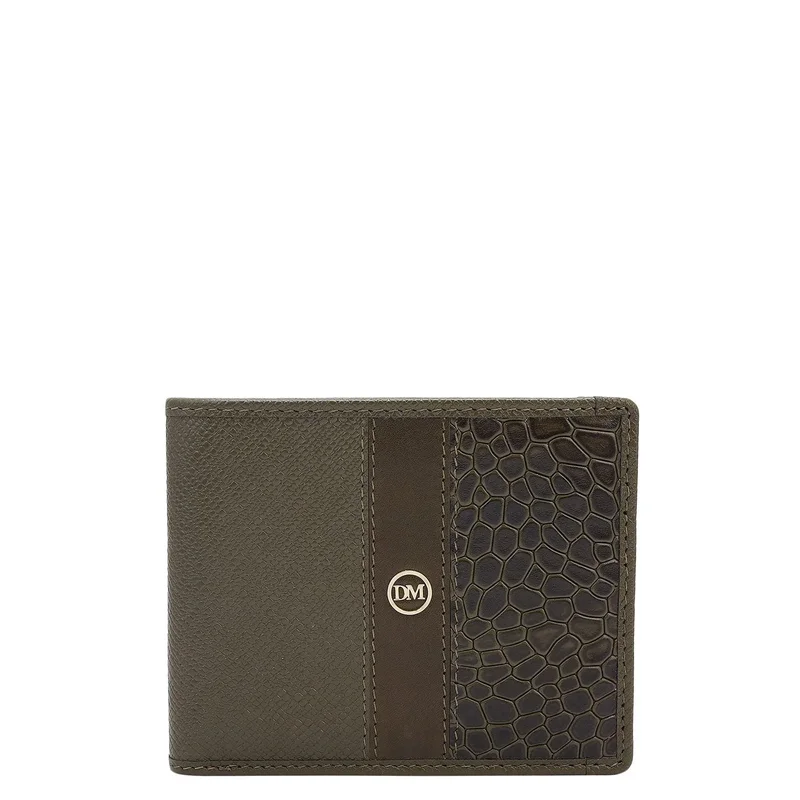 دا ميلانو Military Green Bifold Leather Mens Wallet