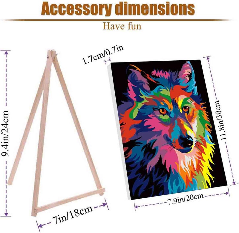 VIGEGU 4 Pack Paint by Numbers Kit for Adults Framed Canvas - with Wooden Easel,Adults' Paint-by-Number Kits Cat Giraffe Wolf Lion DIY Acrylic Animal Oil Painting Arts Crafts 7.8x11.8inch - Image 2